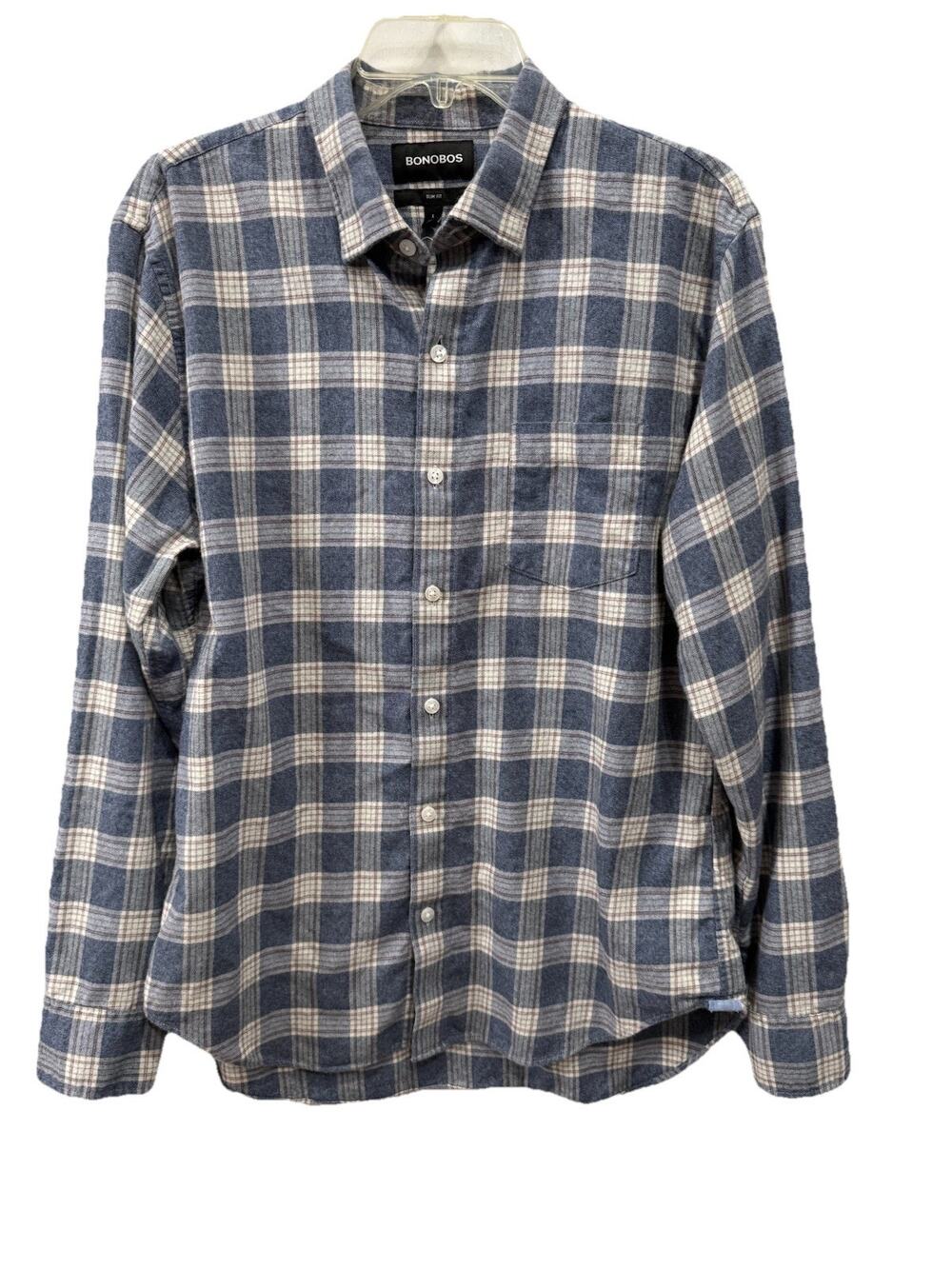 Bonobos Men's L Slim Fit Stretch Flannel Shirt Plaid Long Sleeve Button Down